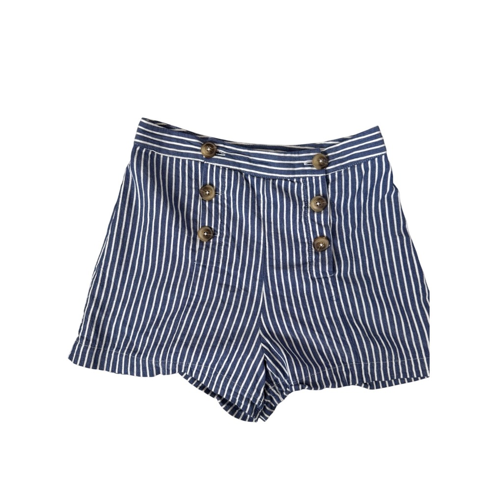 Love & Piece Collective Womens Sailor Shorts Blue White Striped High Waist Small